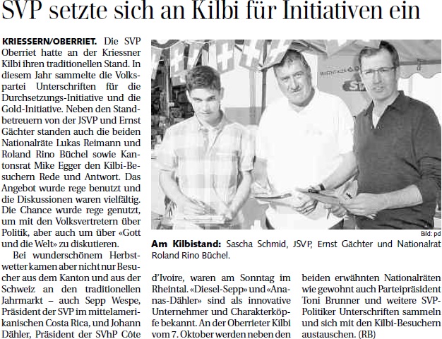 Der Rheintaler: SVP setzte sich an Kilbi für Initiativen ein