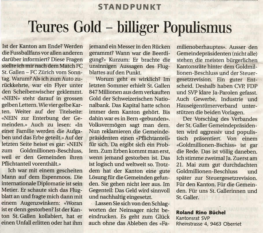 Teures Gold - billiger Populismus