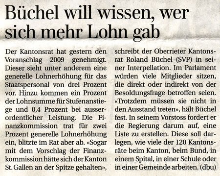 Der Rheintaler: Büchel will wissen, wer sich mehr Lohn gab