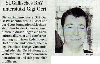 St. Gallisches RAV unterstützt Gigi Oeri