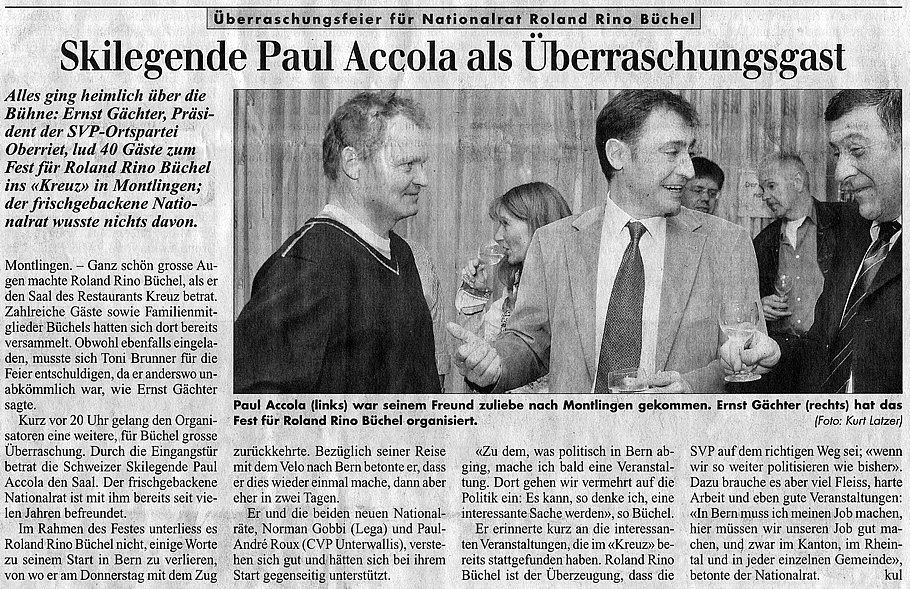 Rheintalische Voklszeitung: Skilegende Paul als Überraschungsgast