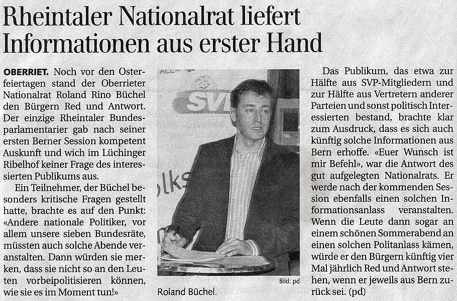 Der Rheintaler: Rheintaler Nationalrat liefert Informationen aus erster Hand