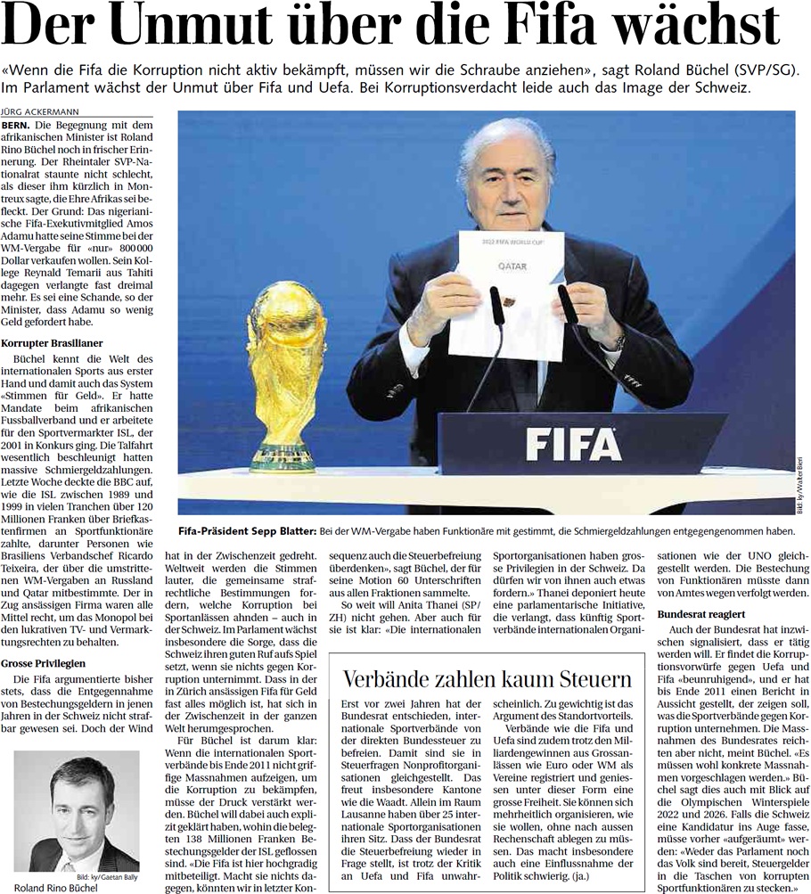 St. Galler Tagblatt: Unmut über die Fifa wächst