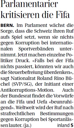 Parlamentarier kritisieren die Fifa