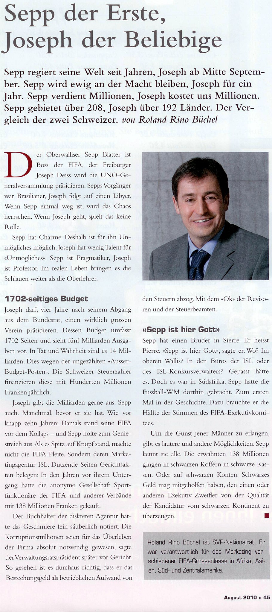 Unternehmermagazin LEADER: Sepp der Erste, Joseph der Beliebige