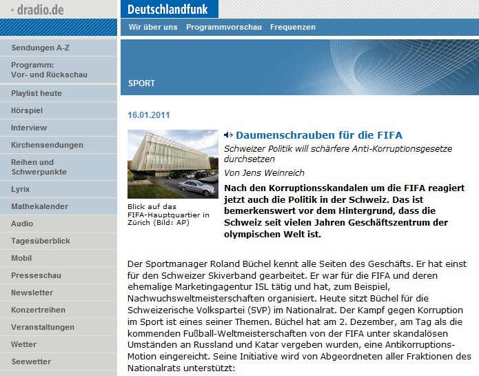 Deutschlandfunk: Daumenschrauben für die FIFA