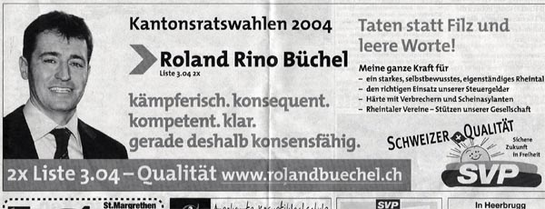 Inserat zu den Kantonsratswahlen 2004