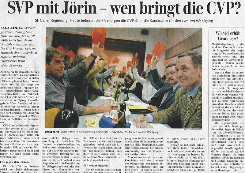 SVP mit Jörin - wen bringt die CVP? Wahlen 2004.