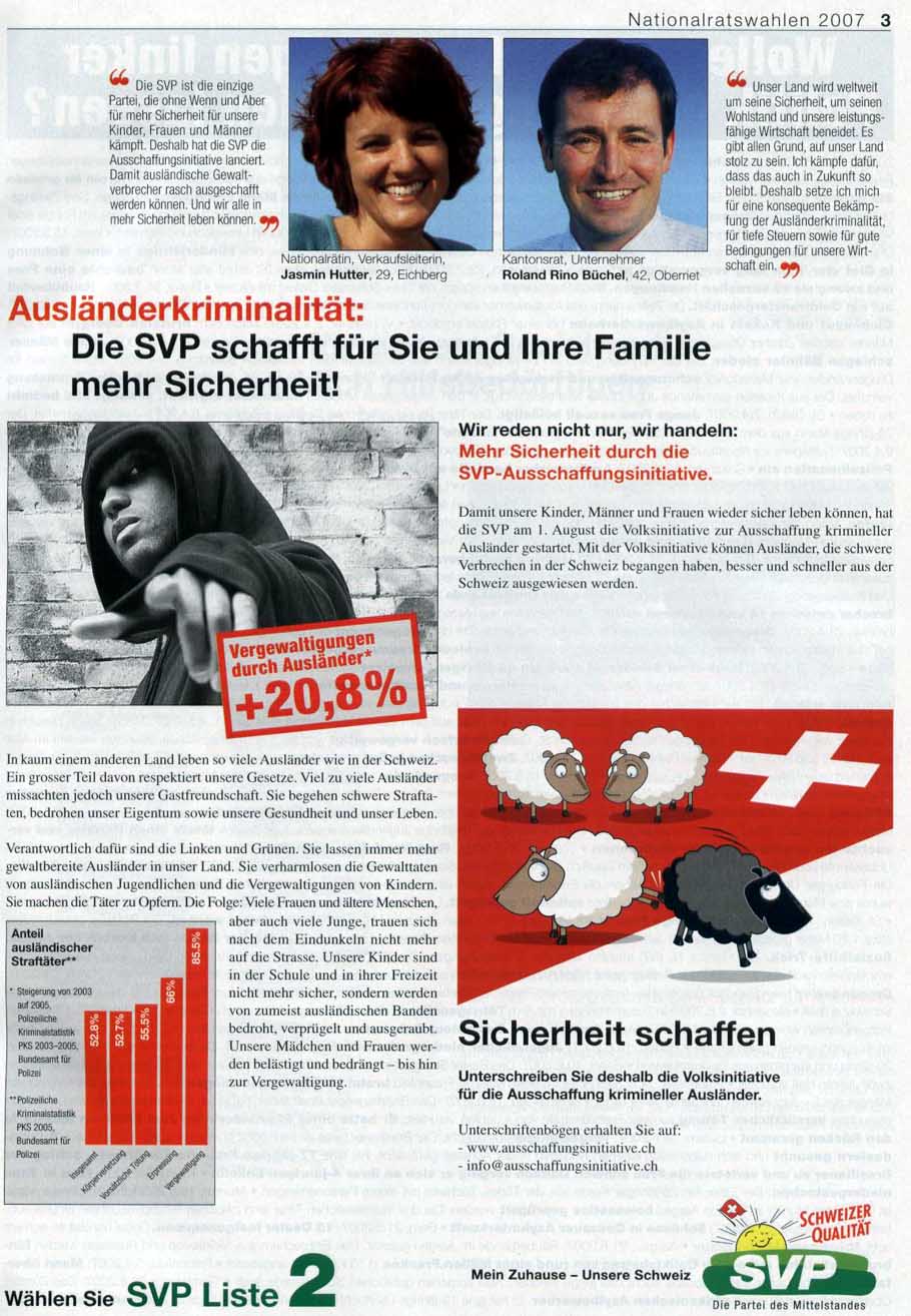 Jasmin Huttter und Roland Rino Büchel. SVP Schweiz. Ausländerkriminalität und mehr Sicherheit.