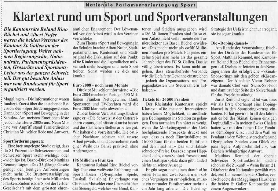 Roland Rino Büchel mit Matthias Remund und Albert Nufer an der Parlamentarier-Tagung Sport in Magglingen.