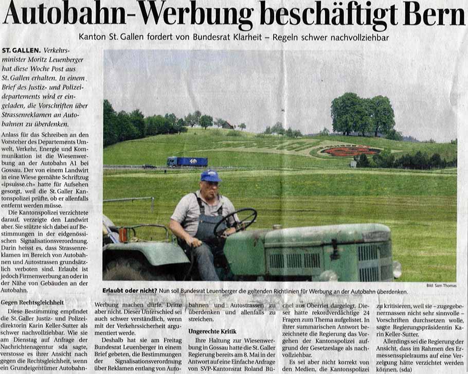 Kanton St. Gallen fordert vom Bundesrat Klarheit wegen Feldwerbung.
