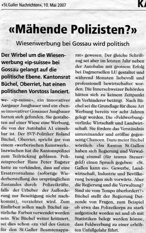 Wiesenwerbung bei Gossau wird politisch. Wiesenwerbung bei Gossau wird politisch.