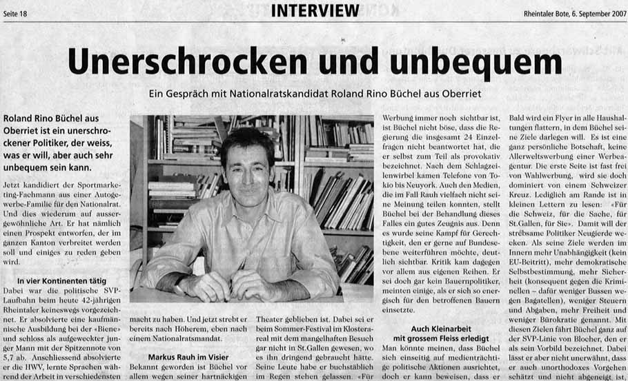 Unerschrocken und unbequem - Ein Gespräch mit Nationalratskandidat Roland Rino Büchel aus Oberriet