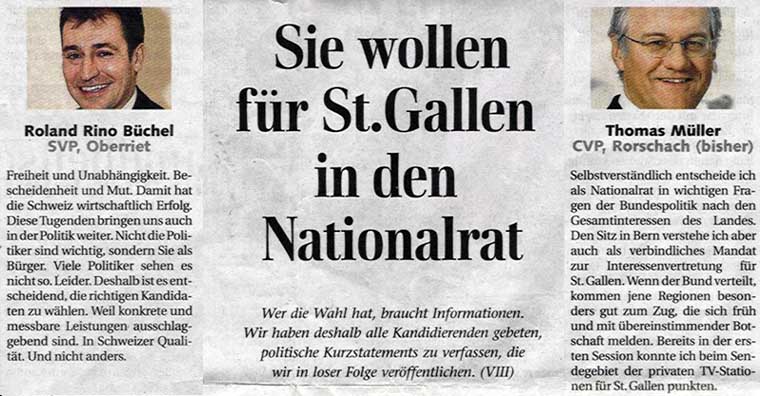 Roland Rino Büchel als Nationalratskandidat im St. Galler Tagblatt