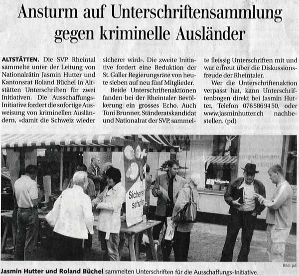 Roland Rino Büchel und Jasmin Hutter sammeln Unterschriften in Altstätten