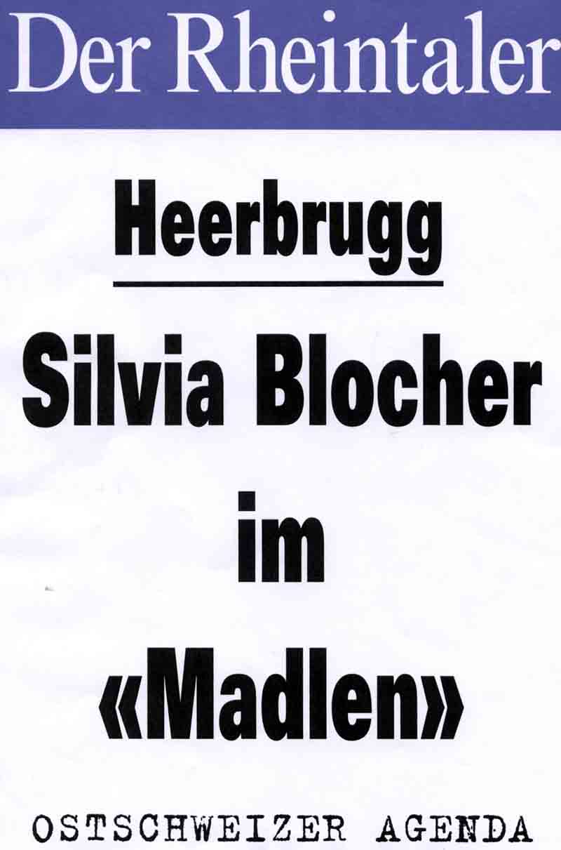 Schlagzeile im Der Rheintaler: Silvia Blocher im Kinotheather Madlen in Heerbrugg.