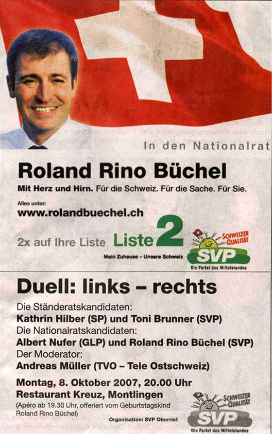 Inserat Duell Links/Rechts. Hilber, Brunnern, Nufer, Büchel Inserat Duell Links/Rechts. Hilber, Brunnern, Nufer, Büchel