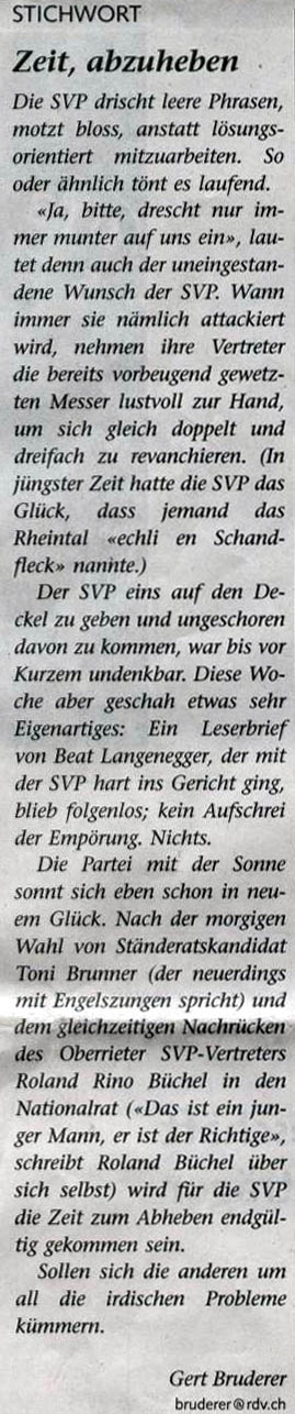 Stichwort: Zeit, abzuheben mit der SVP? Stichwort: Zeit, abzuheben mit der SVP?