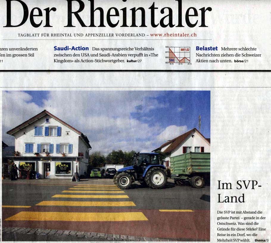 SVP Sieg 2007 in Oberriet im St. Galler Rheintal. Der Rheintaler. "Im SVP-Land" SVP Sieg 2007 in Oberriet im St. Galler Rheintal. Der Rheintaler. "Im SVP-Land"