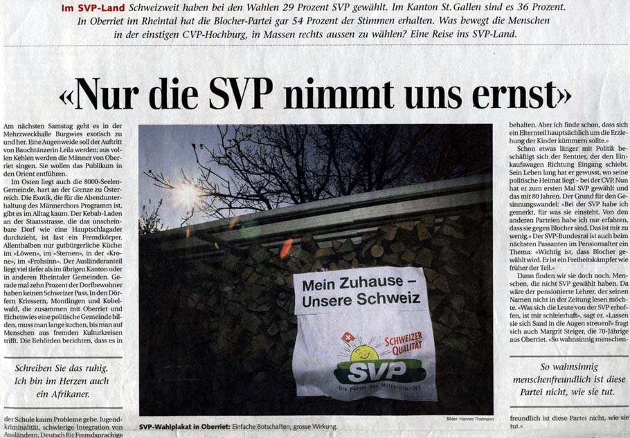 SVP Sieg 2007 in Oberriet im St. Galler Rheintal. Tagblatt. SVP Sieg 2007 in Oberriet im St. Galler Rheintal. Tagblatt.