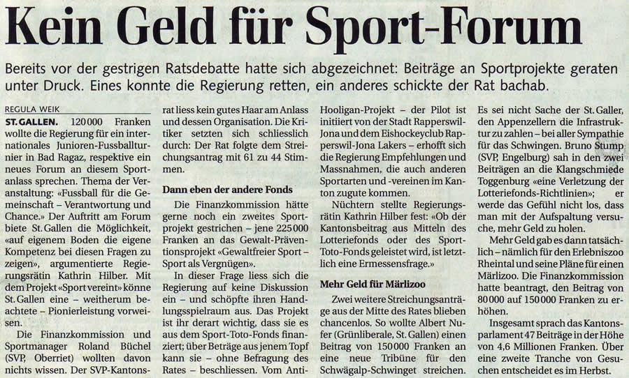 Kein Geld für Sport-Forum