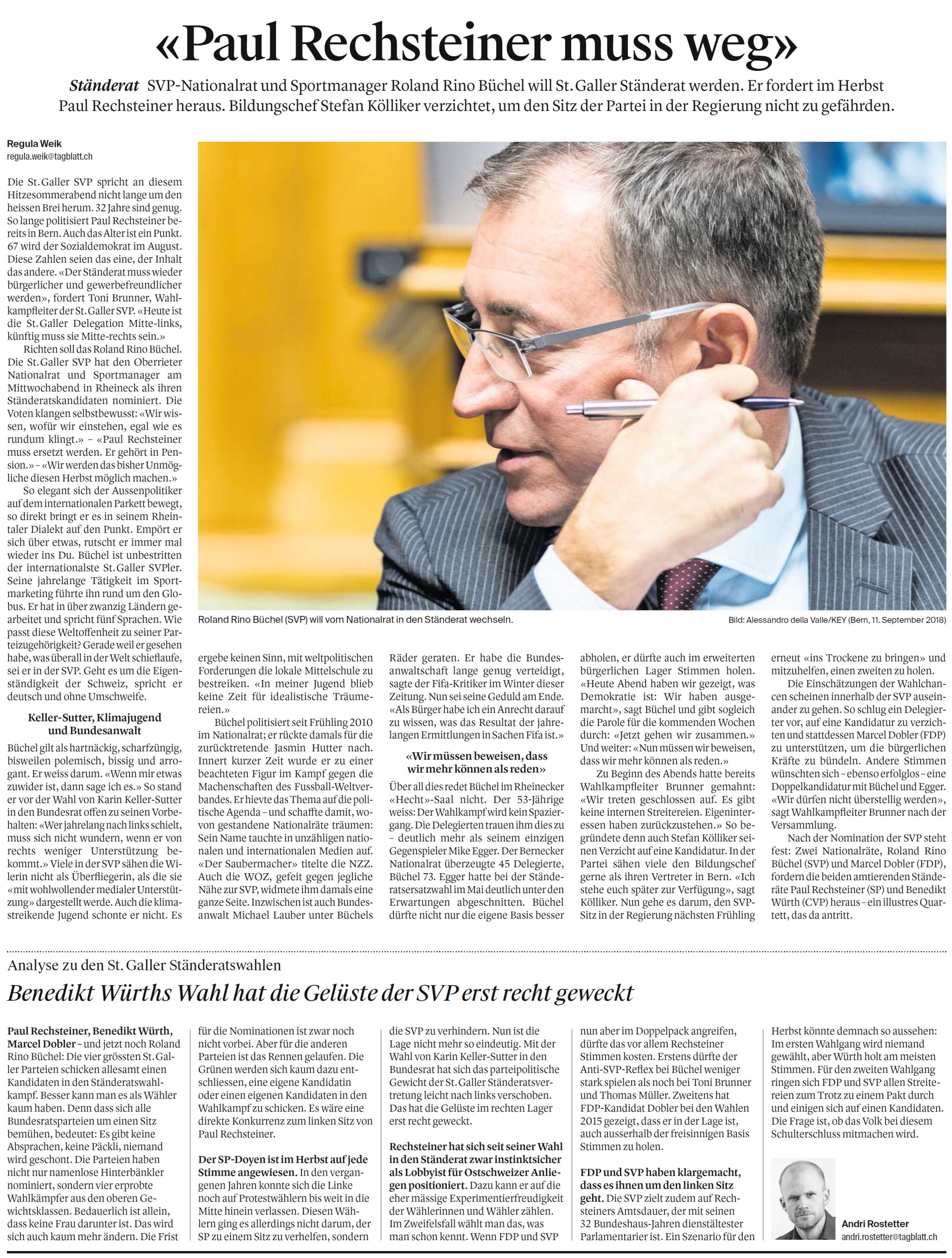 «Paul Rechsteiner muss weg» (Freitag, 28.06.2019)