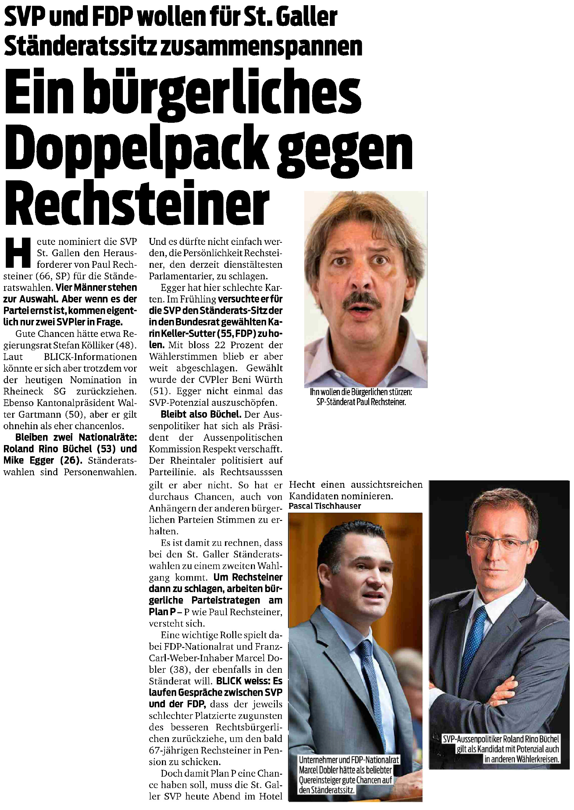 Bürgerliches Doppelpack gegen Rechsteiner (Mittwoch, 26.06.2019)