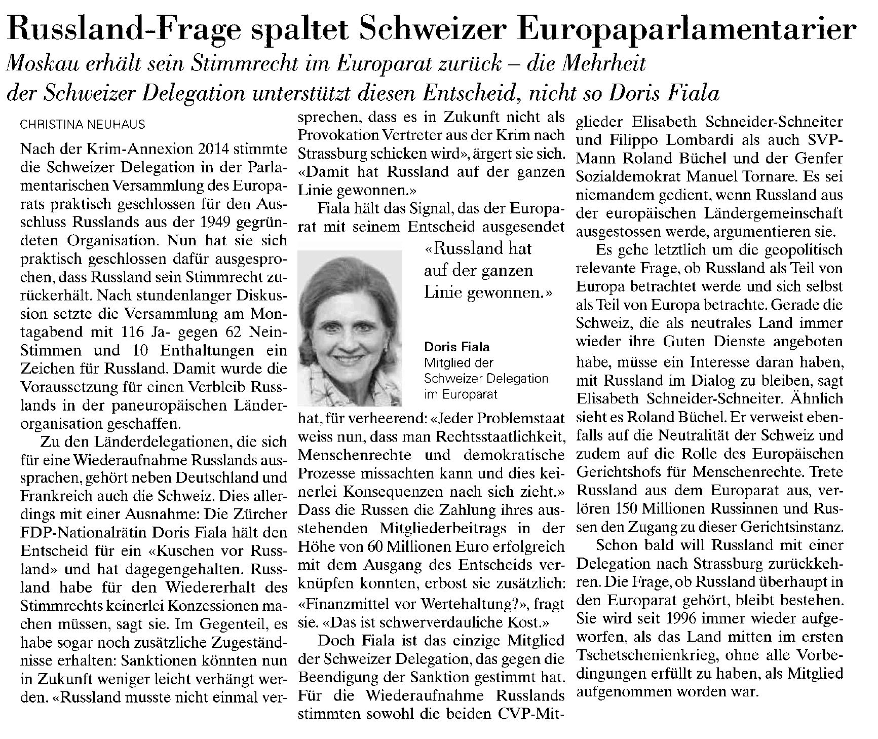 Russland-Frage spaltet Schweizer Europaparlamentarier (Mittwoch, 26.06.2019)