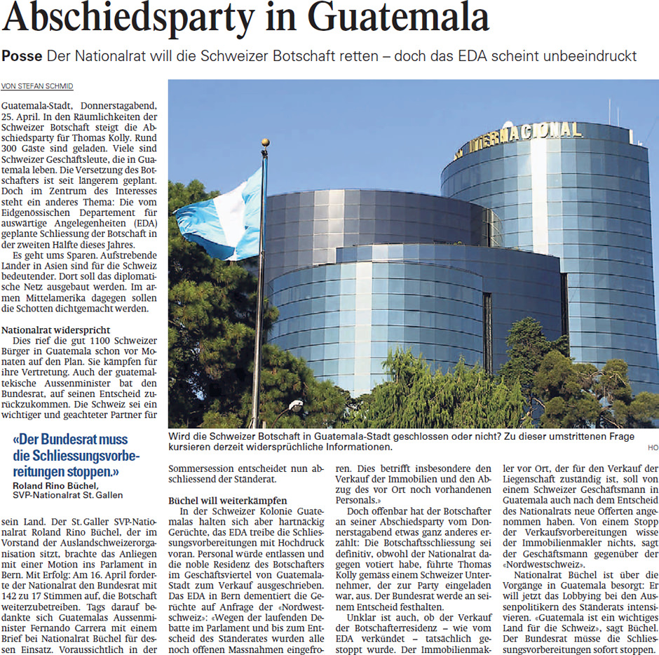 Aargauer Zeitung: Abschiesparty in Guatemala