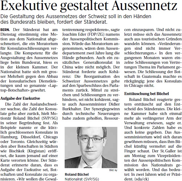 St. Galler Tagblatt: Exekutive gestaltet Aussennetz