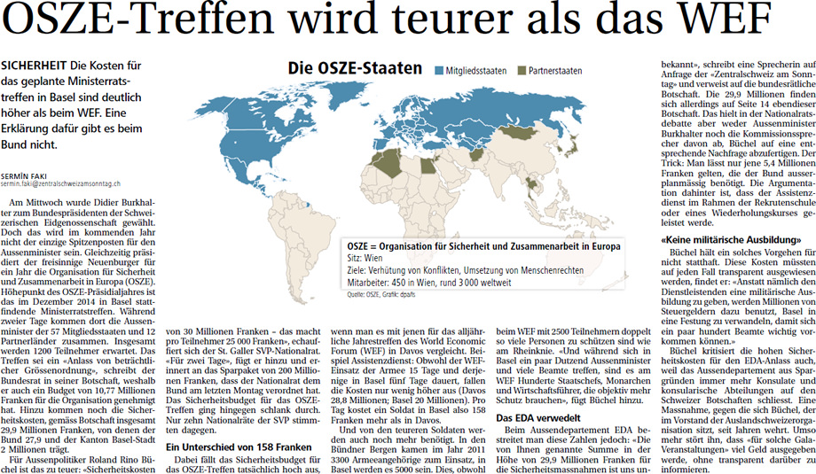 Zentralschweiz am Sonntag: OSZE-Treffen teurer als WEF