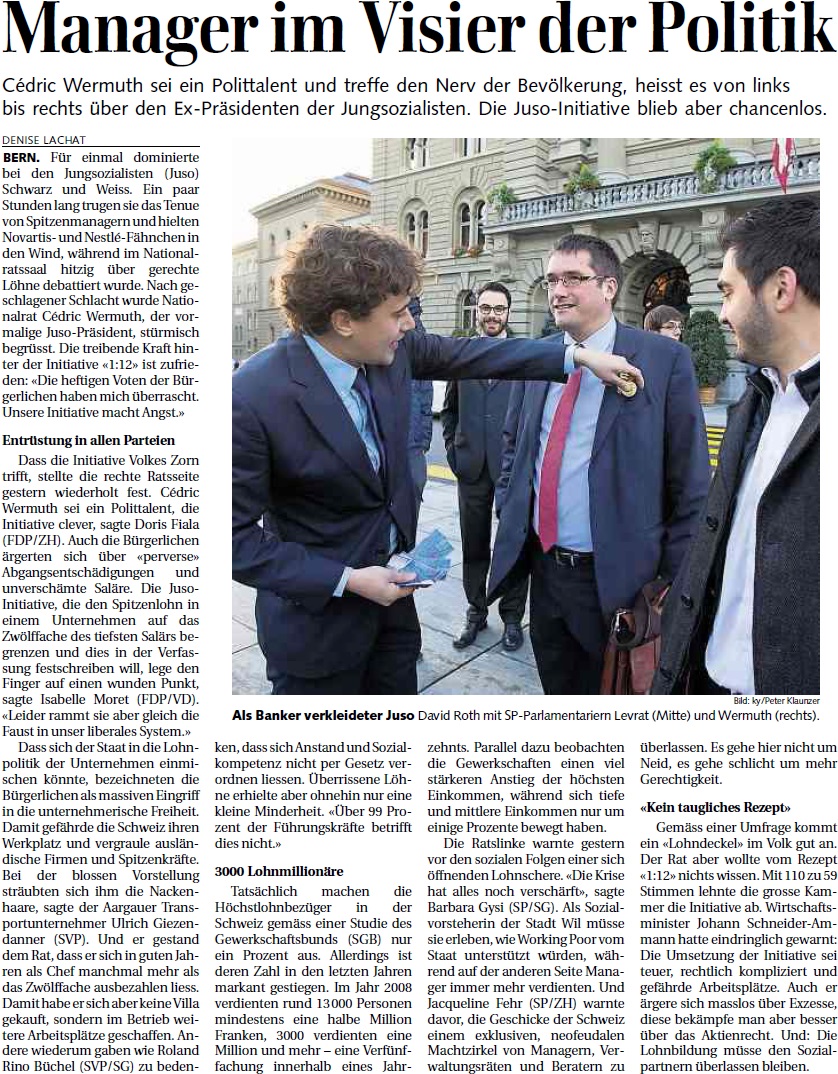 St. Galler Tagblatt: Manager im Visier der Politik