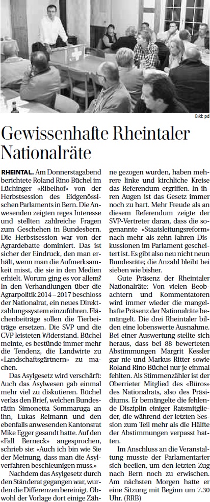 Der Rheintaler: Gewissenhafte Rheintaler Nationalräte