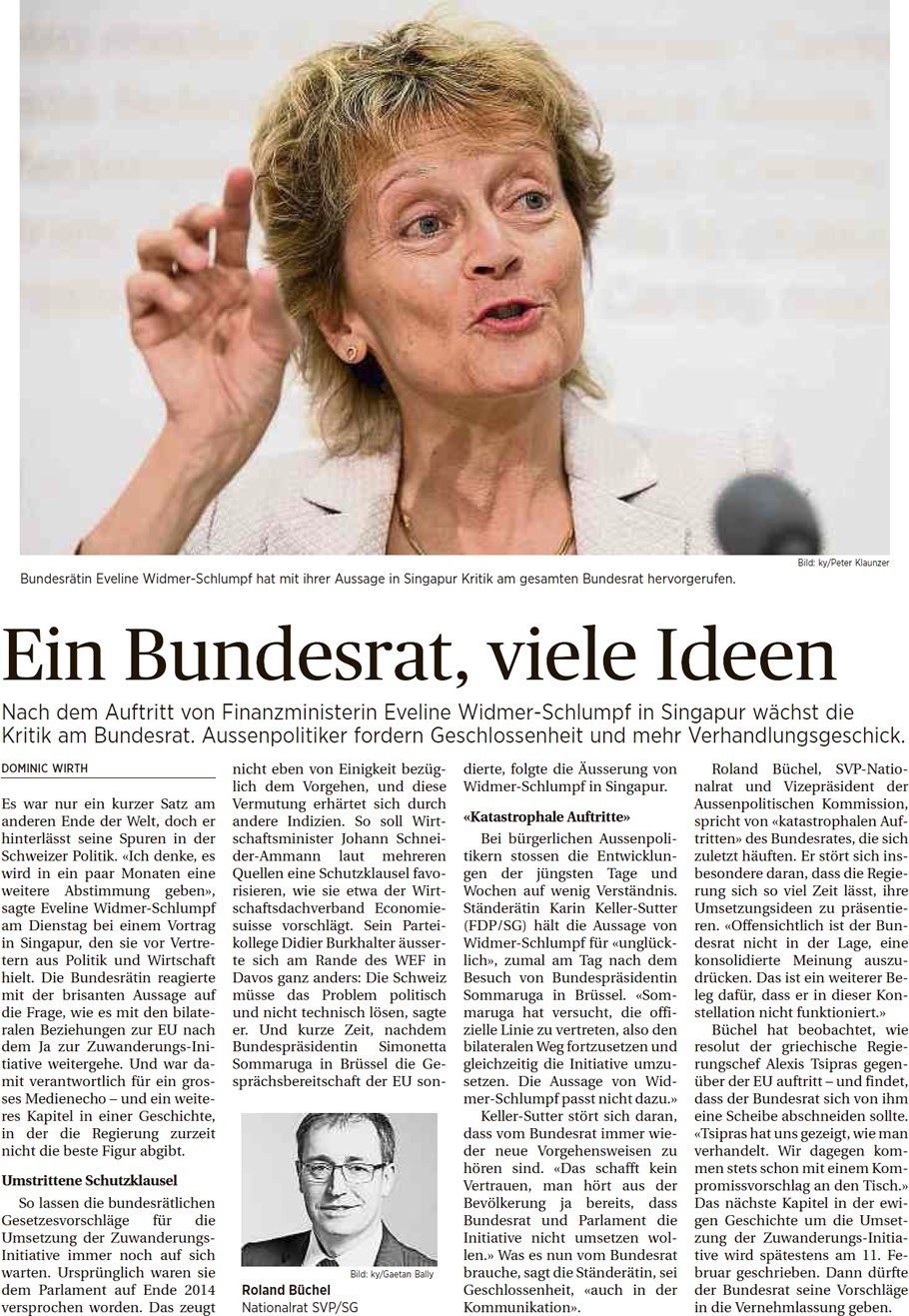 St. Galler Tagblatt: Ein Bundesrat, viele Ideen