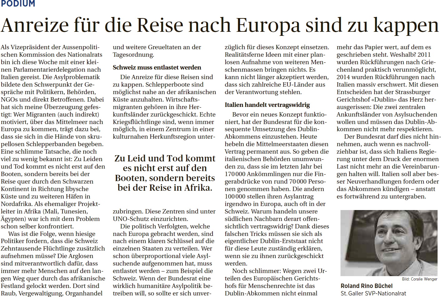 St. Galler Tagblatt: Anreize für die Reise nach Europa sind zu kappen