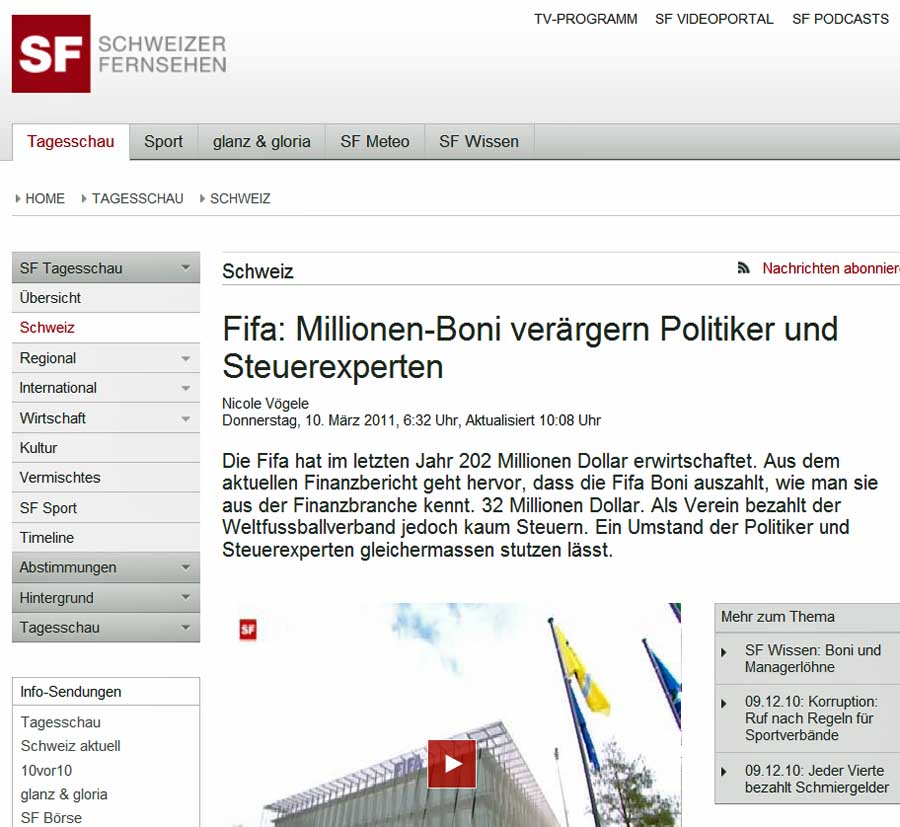 SF1: FIFA - Millionen-Boni verärgern Politiker und Steuerexperten - Roland Rino Büchel