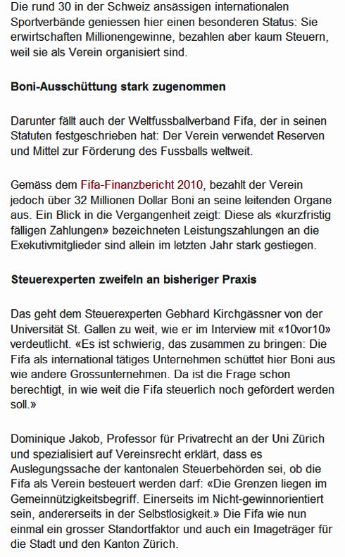 SF1: FIFA - Millionen-Boni verärgern Politiker und Steuerexperten - Roland Rino Büchel