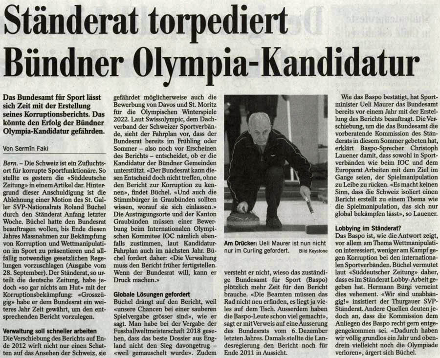 Ständerat torpediert Bündner Olympia-Kandidatur.