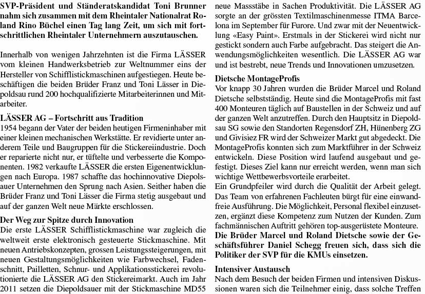 Toni Brunner und Roland Rino Büchel im Rheintal: Besuch von Firmen: KMU Dietsche und Lässer
